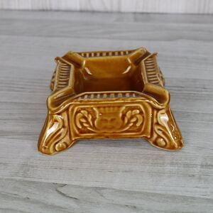 Vtg Rare Ashtray California Pottery Ceramic MCM gold brown Trinket Jewelry Dish